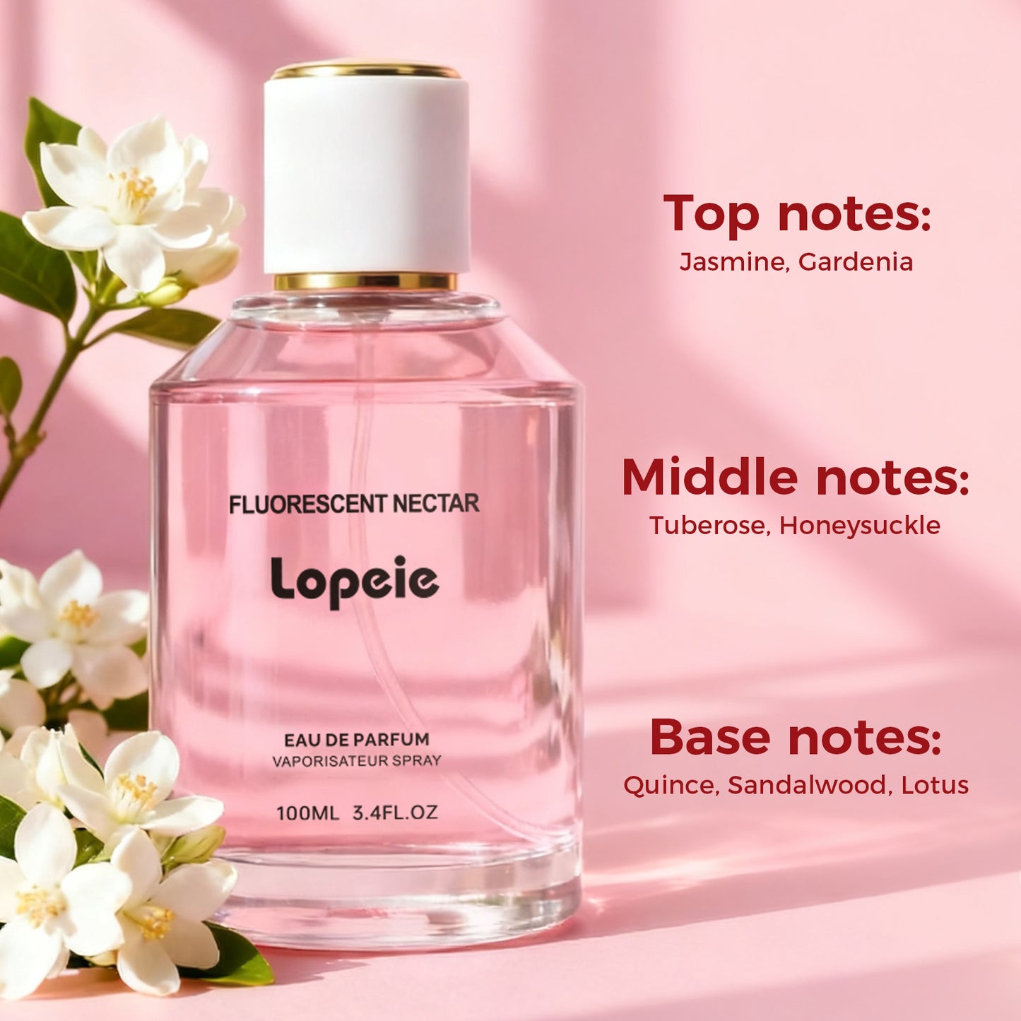 Lopeie Fluorescent Nectar Eau de Parfum 3.4FL.OZ | Feminine Jasmine Gardenia Sandalwood Fragrance