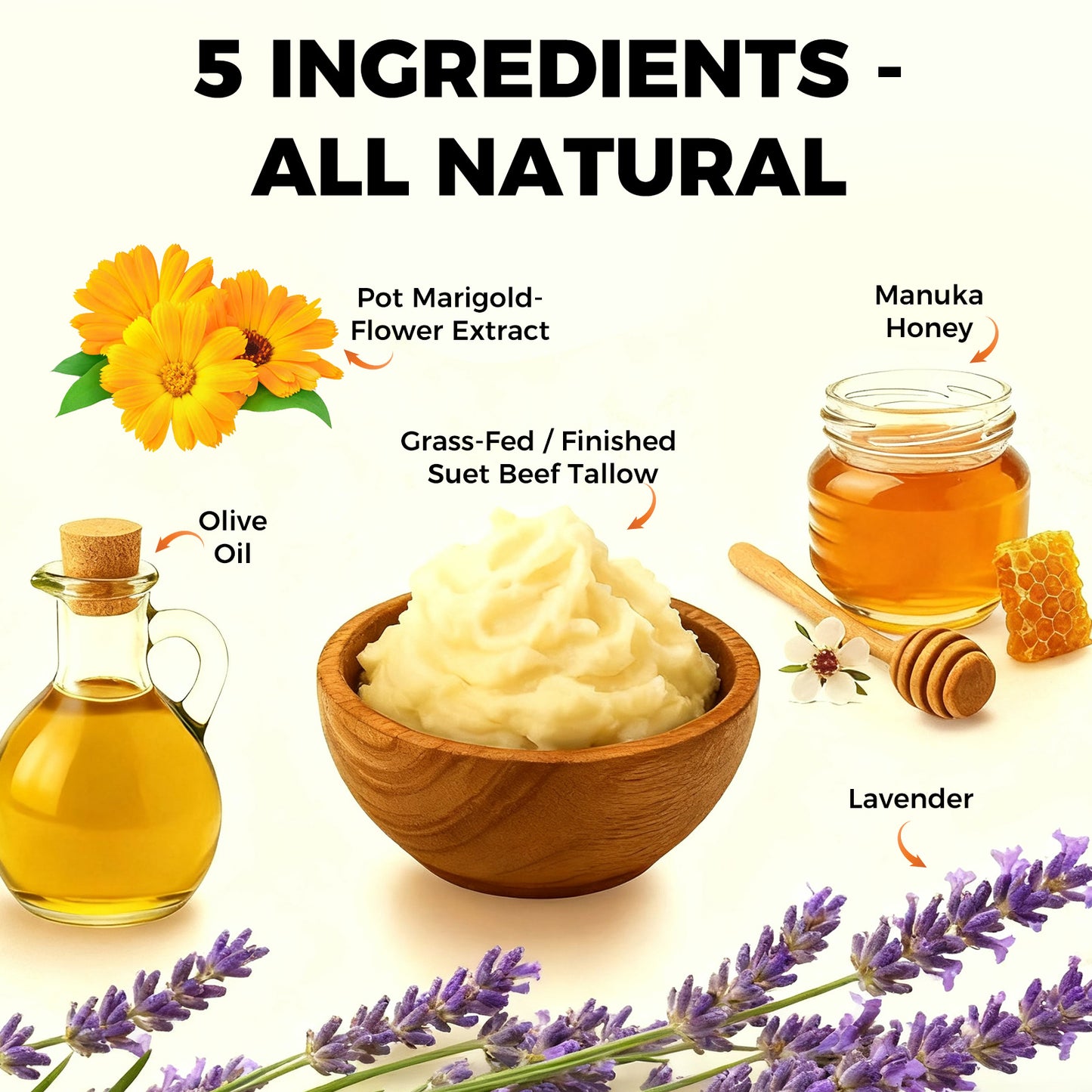 Organic Grass Fed Beef Tallow Moisturizer 4.23oz Hydrating Cream for Dry Sensitive Skin